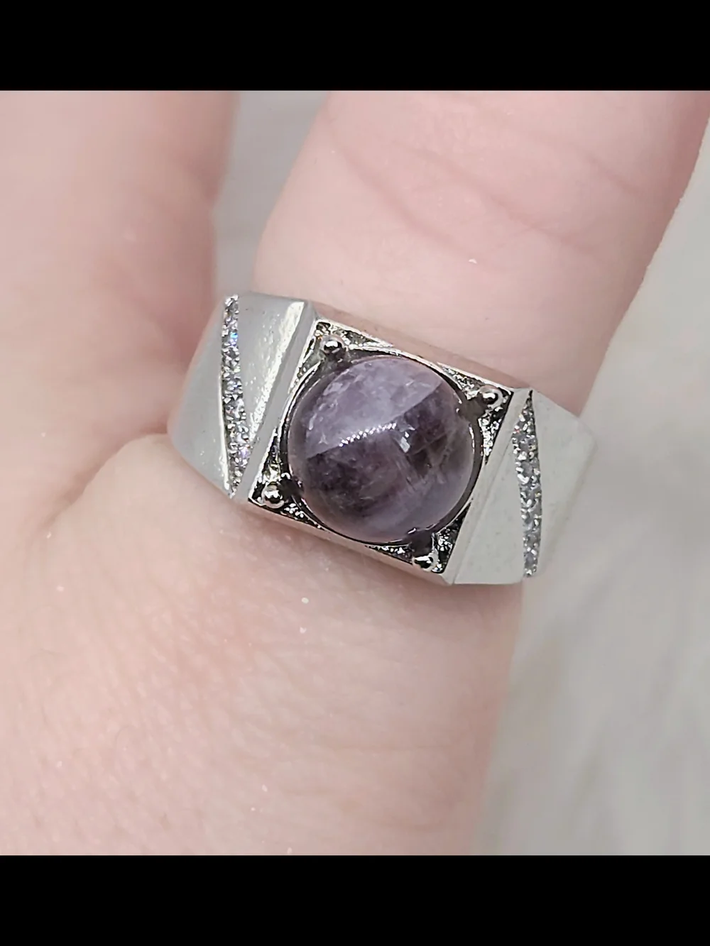 Natural Amethyst Adjustable Ring | Silver Tone Crystal Ring | Purple Gemstone